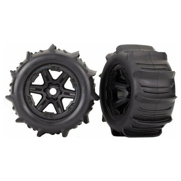 TRAXXAS Tires & Wheels Paddel/Carbide Black 3.8" TSM (2)